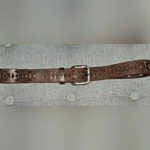 Brown Leather Belt with Silver Buckle